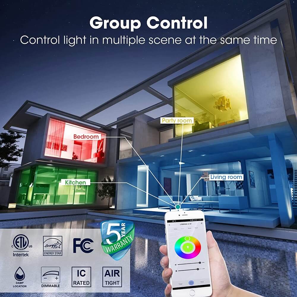 4-Zoll-WIFI-RGBCW-WET-LED-Einbau-Gimbal-Downlights mit Anschlussdose, dimmbare IC-zertifizierte Deckenbeleuchtung, ETL-Energy-Star-gelistet 