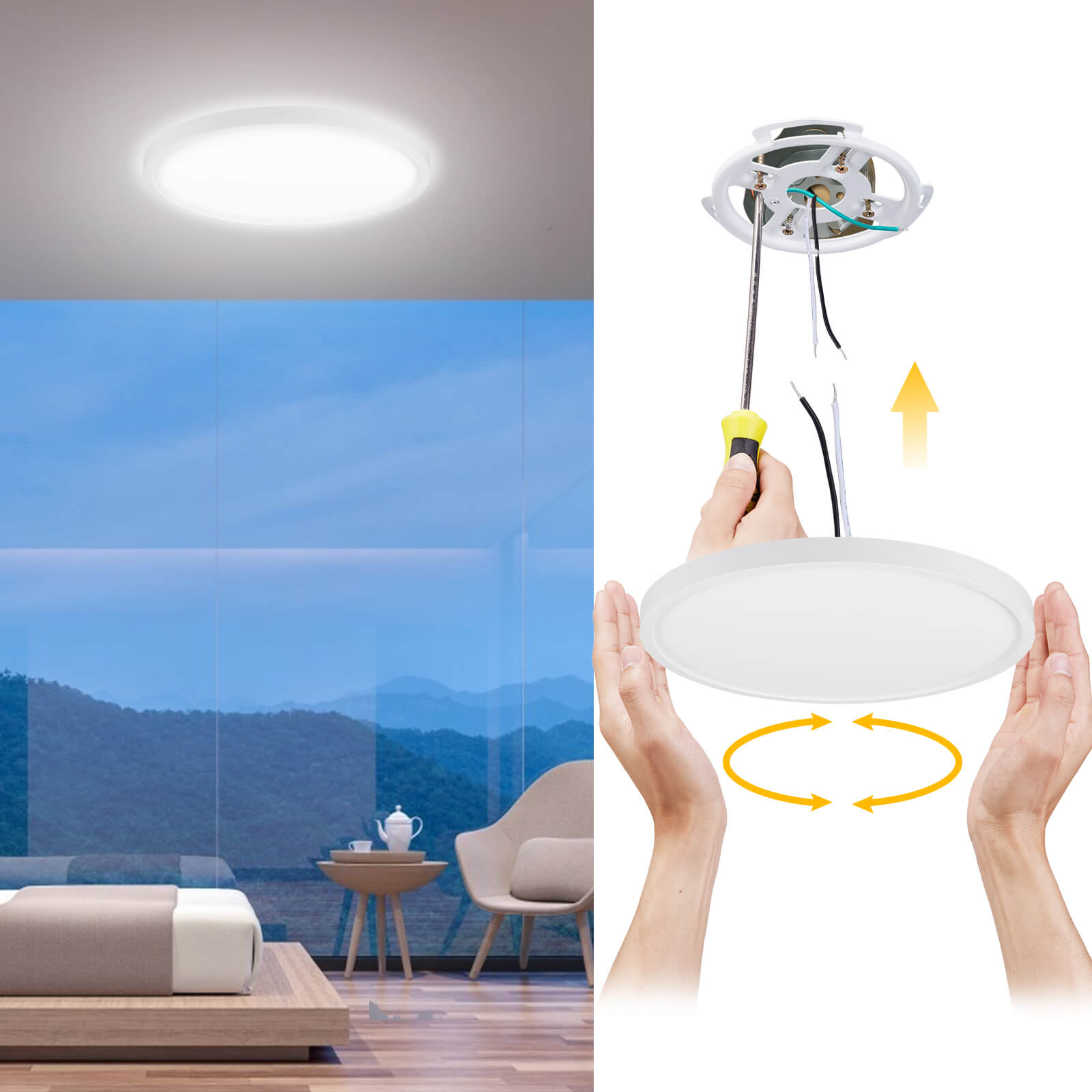 12-Zoll-2,4-G-Smart-Fernbedienungs- und Bluetooth-LED-Einbaupanel mit 24 W und 3000 lm ETL Energy Star-gelistete Deckenleuchte für den Innenbereich