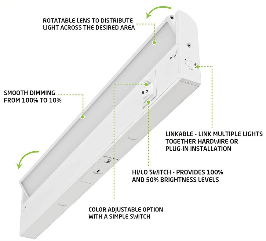 3CCT 2700K-3000K-4000K Farbe wählbare Linse Einstellbare Schrankbeleuchtung LED-Schwenkleuchte unter dem Schrank