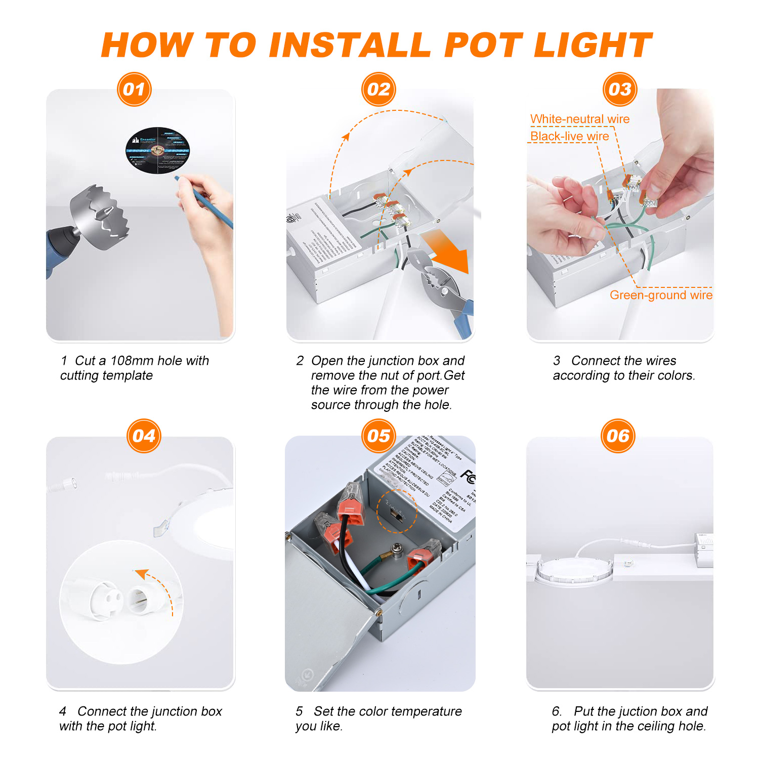 3 Zoll 4 Zoll 6 Zoll 5CCT IC-zertifizierte LED-Deckeneinbauleuchte Slim Downlights Dimmbare schlanke Einbauleuchte für feuchte Standorte