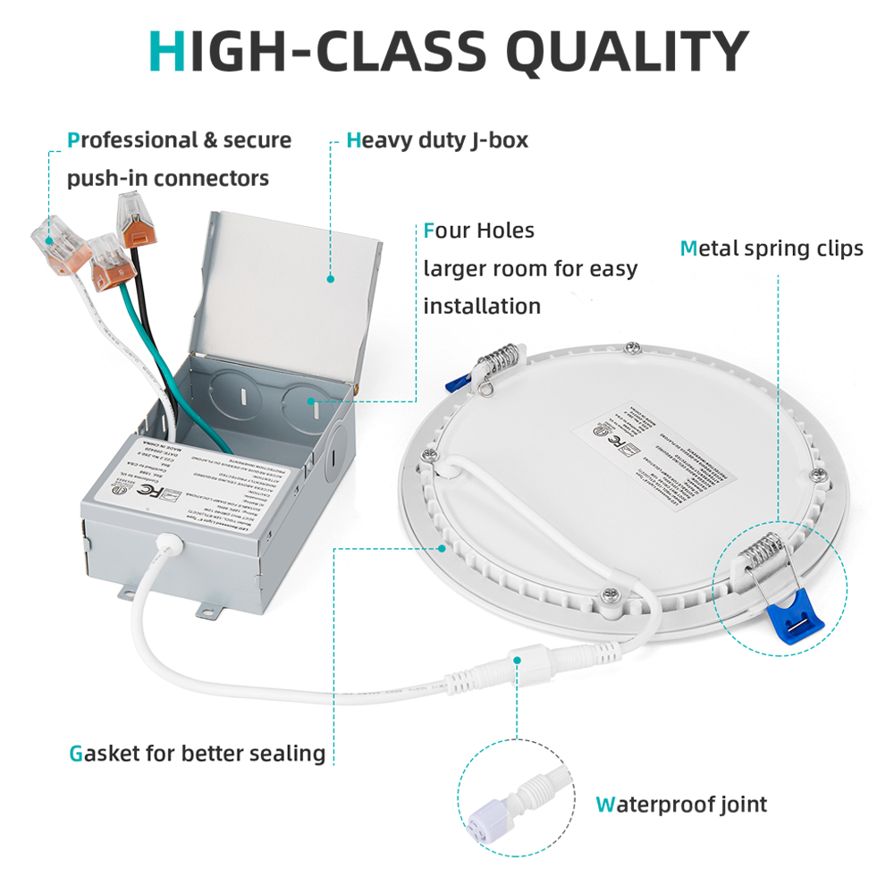 ETL Energy Star gelistet, 1300 lm, schlankes Panel, 6 Zoll, 12 Watt, 3CCT, LED-Einbau-Downlights