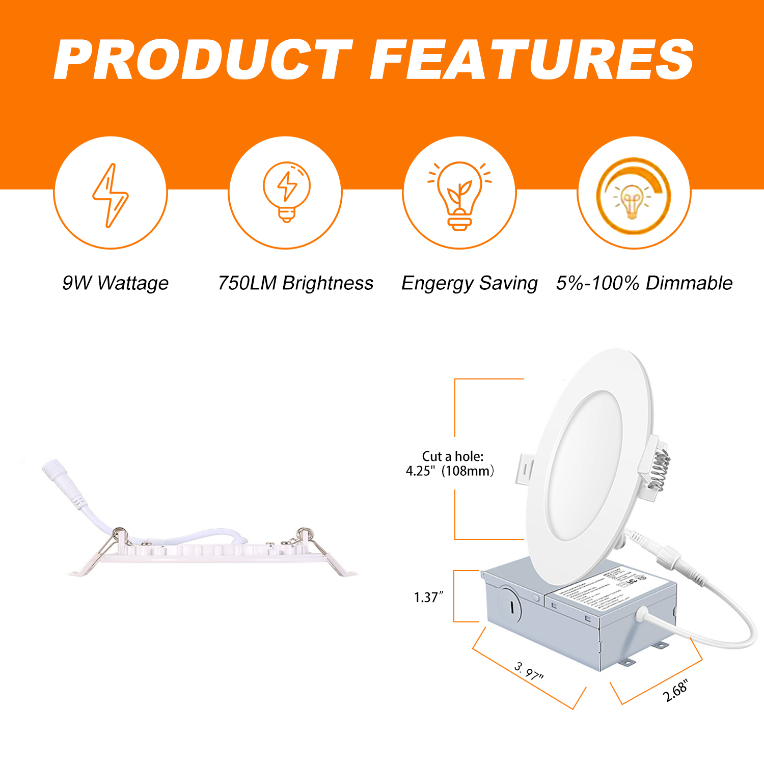 YG008 Hochhelles 810LM 4 Zoll 3CCT Potlight LED-Einbau-Slim-Panel-Licht