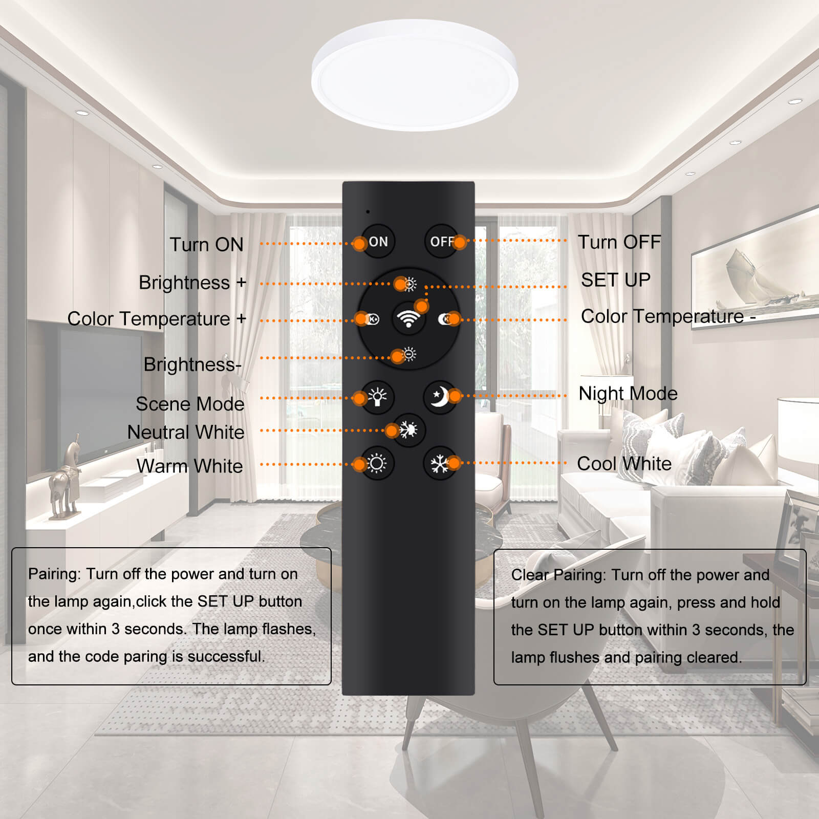 12-Zoll-2,4-G-Smart-Fernbedienungs- und Bluetooth-LED-Einbaupanel mit 24 W und 3000 lm ETL Energy Star-gelistete Deckenleuchte für den Innenbereich