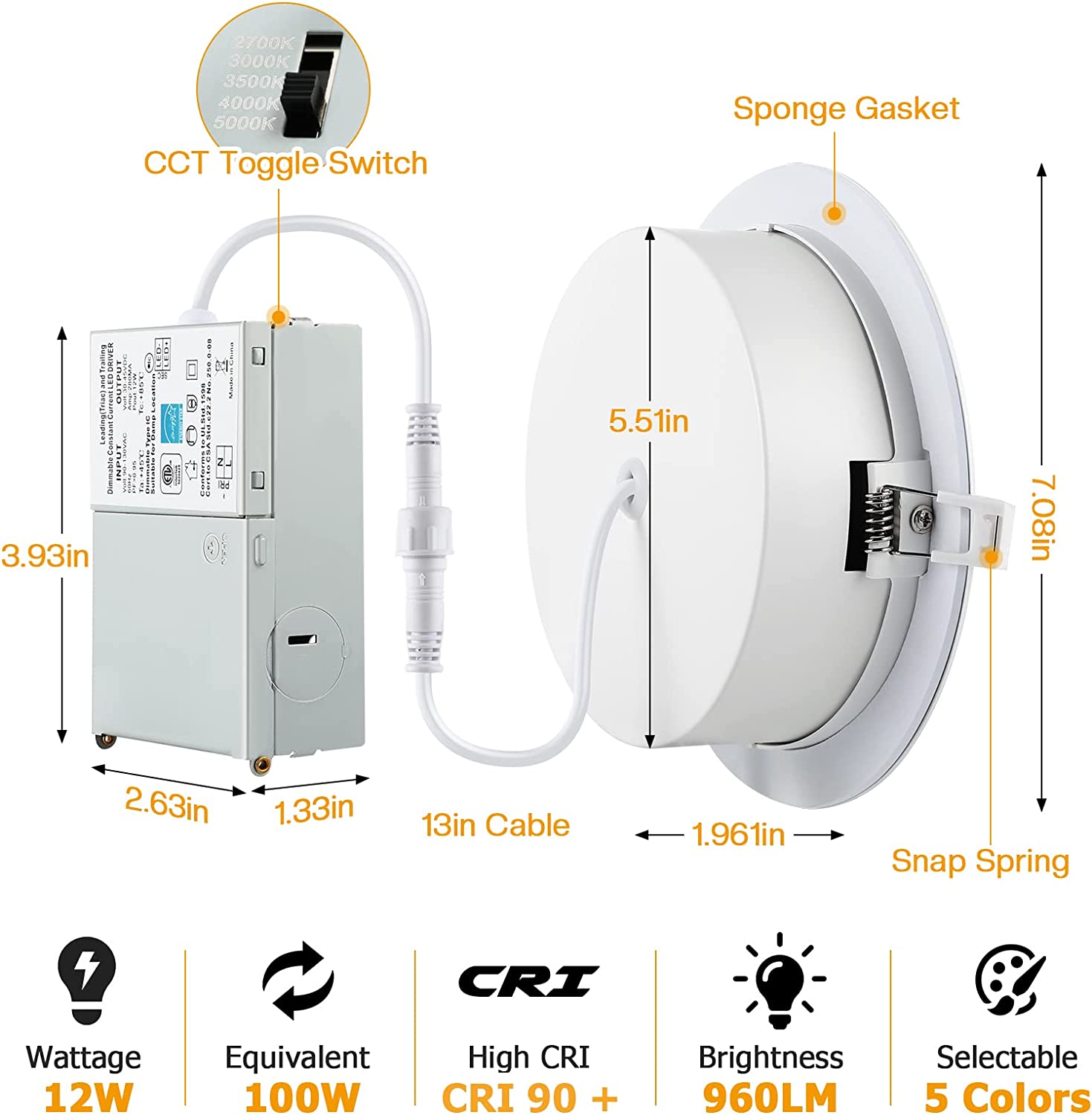 4 Zoll 2,4G ferngesteuerte 3CCT WET LED Gimbal Panel Lights mit Anschlussdose, dimmbare IC-zertifizierte Deckenbeleuchtung, ETL Energy Star gelistet YG002D9-R-2L-2.4G