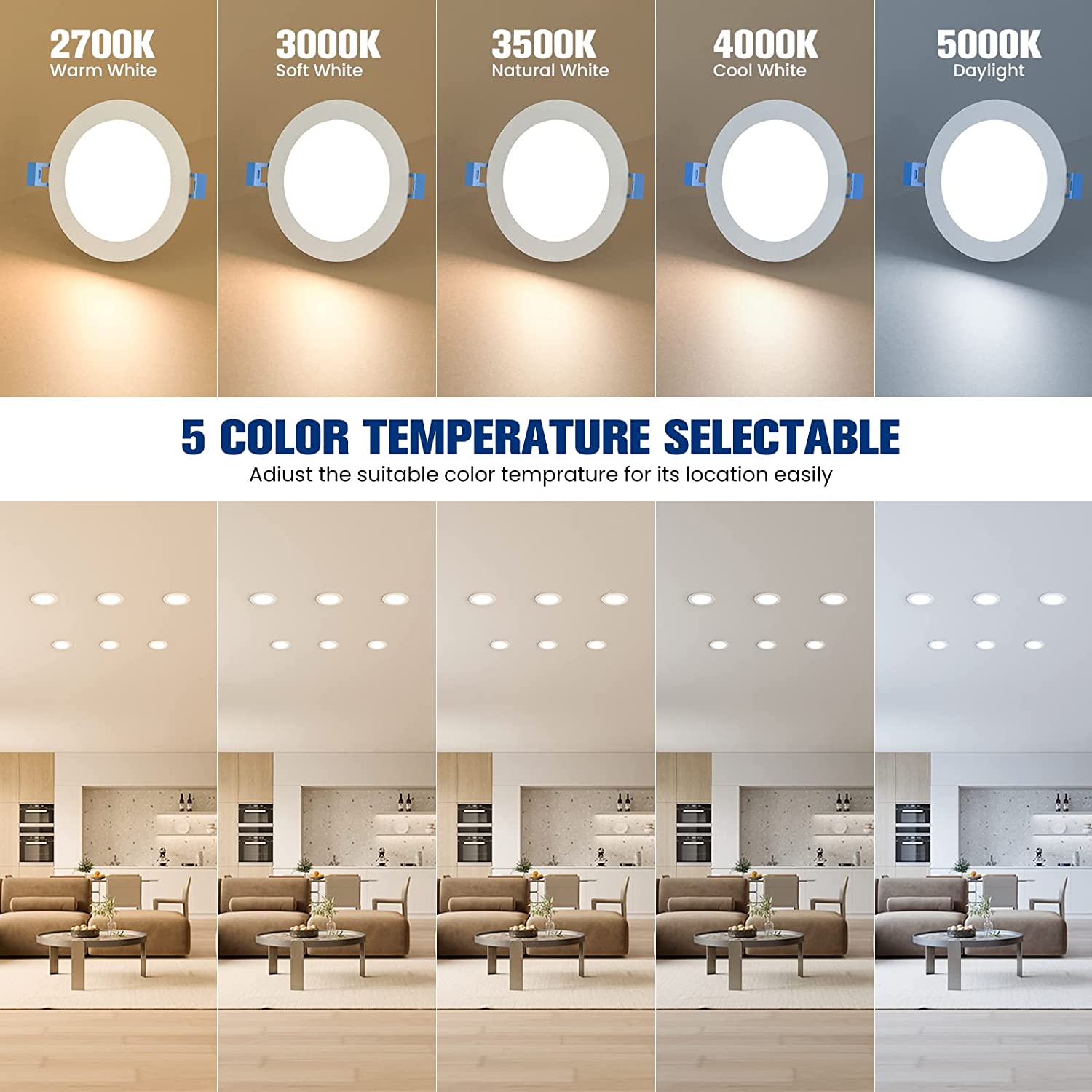 3 Zoll 4 Zoll 6 Zoll 5CCT IC-zertifizierte LED-Deckeneinbauleuchte Slim Downlights Dimmbare schlanke Einbauleuchte für feuchte Standorte