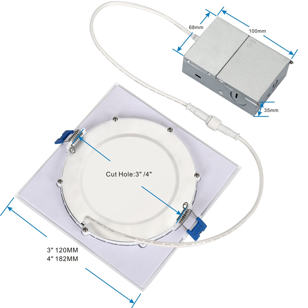 4 Zoll 6 Zoll ETL-gelistetes, quadratisches, IC-zertifiziertes, 3000 K/4000 K/5000 K/6000 K/3CCT/5CCT wählbares, dimmbares, schlankes LED-Einbau-Downlight 