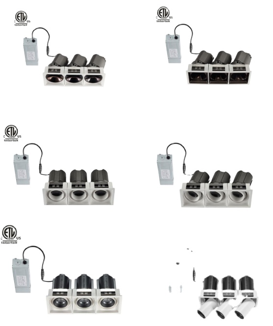 Dreifache LED-Einbauleuchte, modernes Downlight für den Innenbereich, Deckenstrahler, Wabennetz, blendfrei, AC120–277 V, für Wohnzimmer