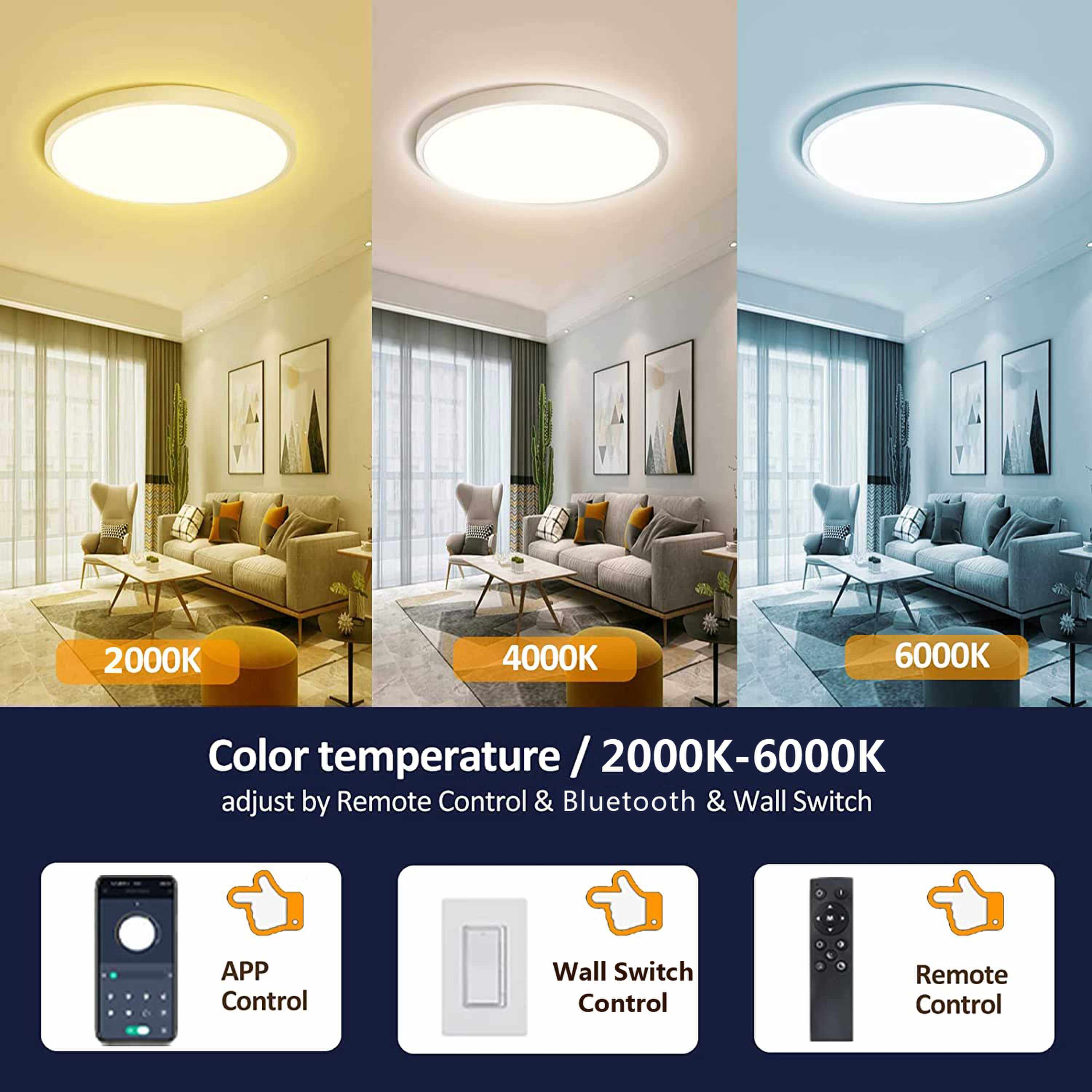 9 Zoll 2,4 G Smart Remote Controlled+ Bluetooth LED-Einbaupanel 18 W 2000 LM ETL Energy Star gelistete Deckenleuchte für den Innenbereich 